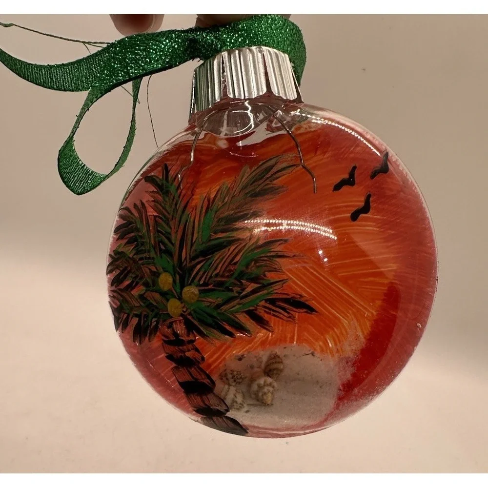 Hand Painted Beach Christmas Ornament Palm Tree Sunset‎ Decor